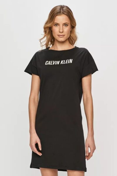 Calvin Klein - Rochie de plaja, Decolteu rotund, Model cu imprimeu